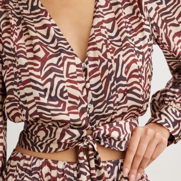 Dynamite Tops - Tie-Front Cropped Satin Blouse - DYNAMITE